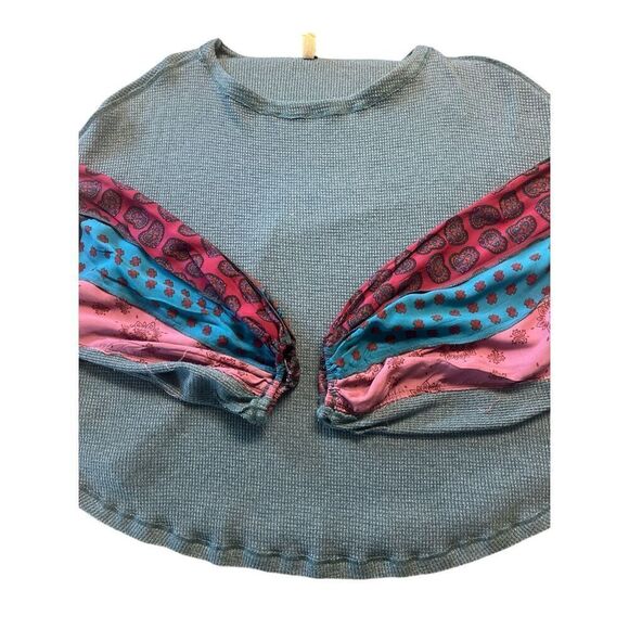 Anthropologie We the Free waffle knit top contrast sleeve sz Large - Picture 5 of 6